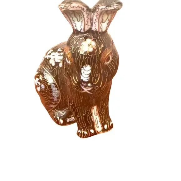 Vintage Chinese Cloisonné Hand Painted Copper Enamel Navy Blue Bunny Figurine - Picture 4 of 4